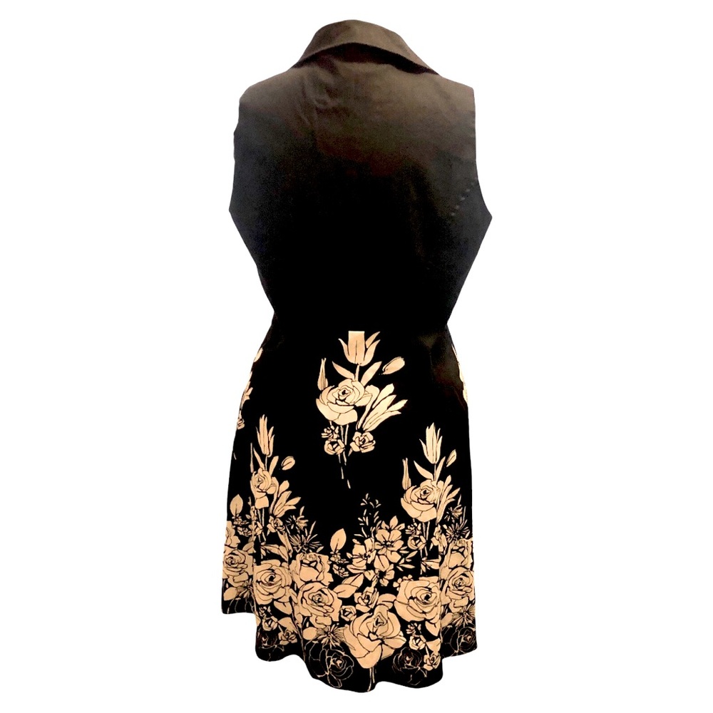 Spense Collared Black Floral Fit & Flare Side Zipper Invisible Size 14 - Picture 9 of 16